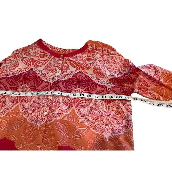 Land’s End light cotton orange and floral 1/2 button tunic - 14 - Picture 5 of 8